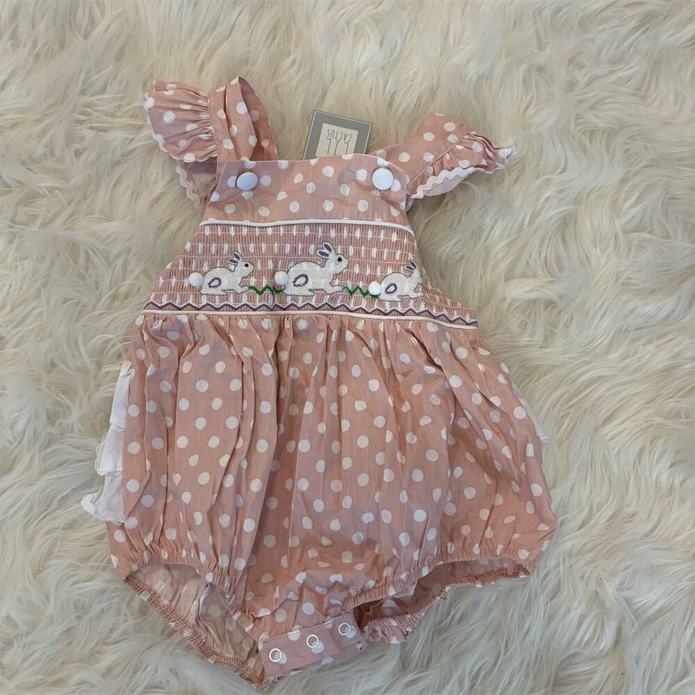 Pink Polka Dot‎ Bunny Romper with Ruffles for Baby Girls Nee W/ Tags